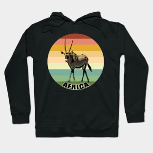 Oryx Antelope Full Figure on Vintage Retro Africa Sunset Hoodie